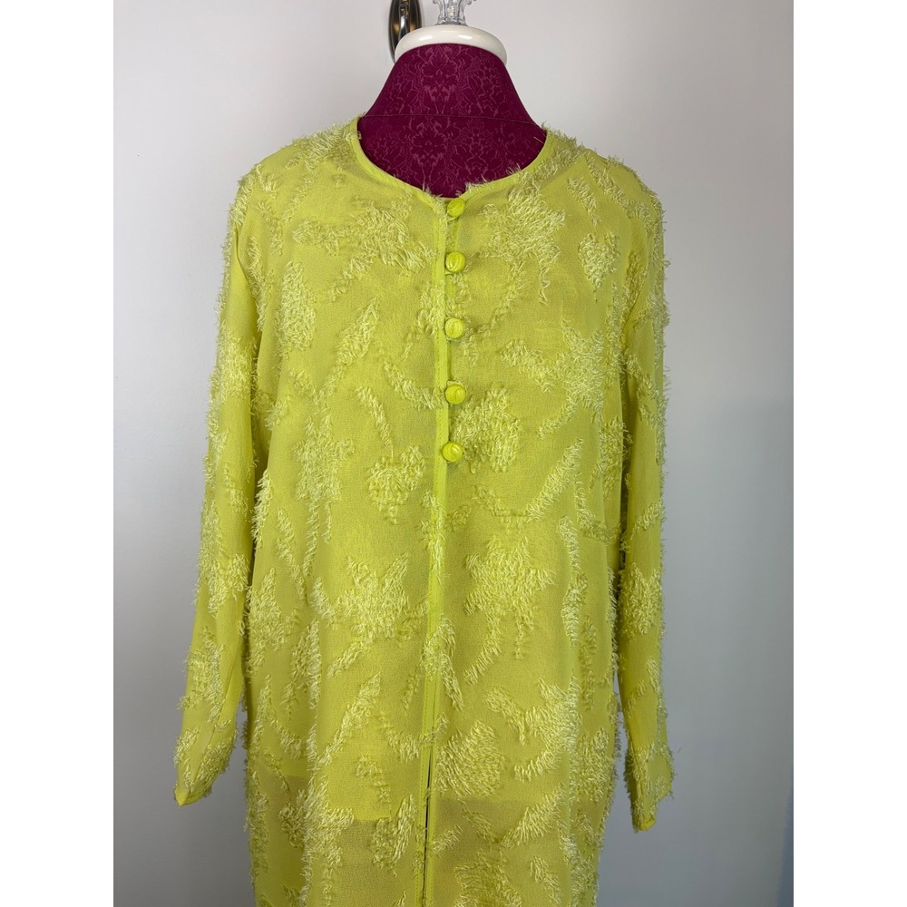 LA Design Fashion Duster Tank Set Medium Chartreuse Sheer Artsy Maxi Cardigan - Picture 2 of 9